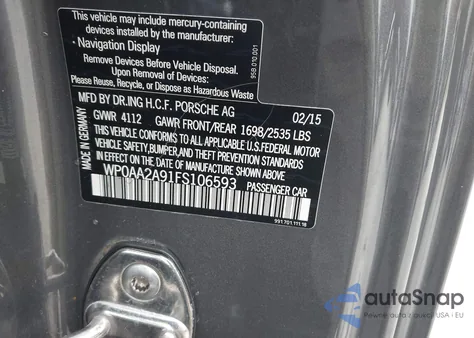 2015 Porsche 911 Carrera 4 from USA, damaged, VIN WP0AA2A91FS106593